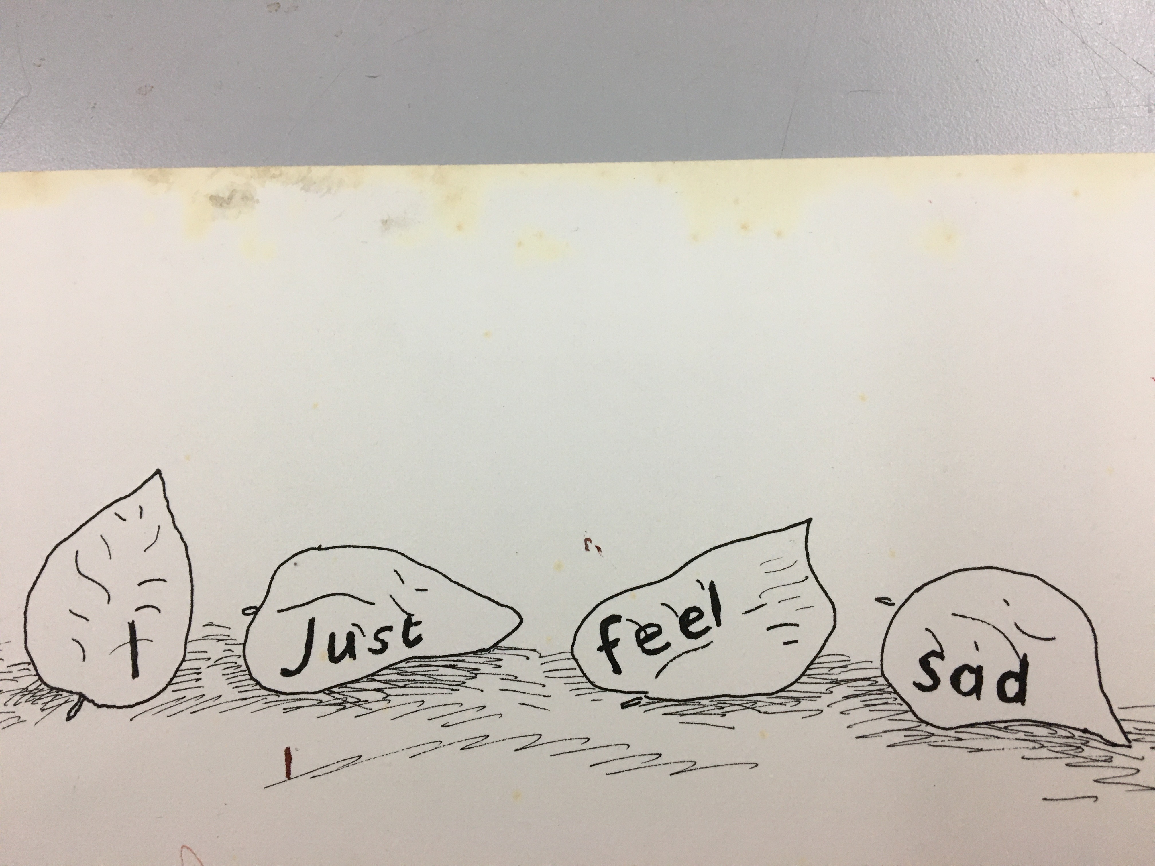 "I just feel sad" written on leaves