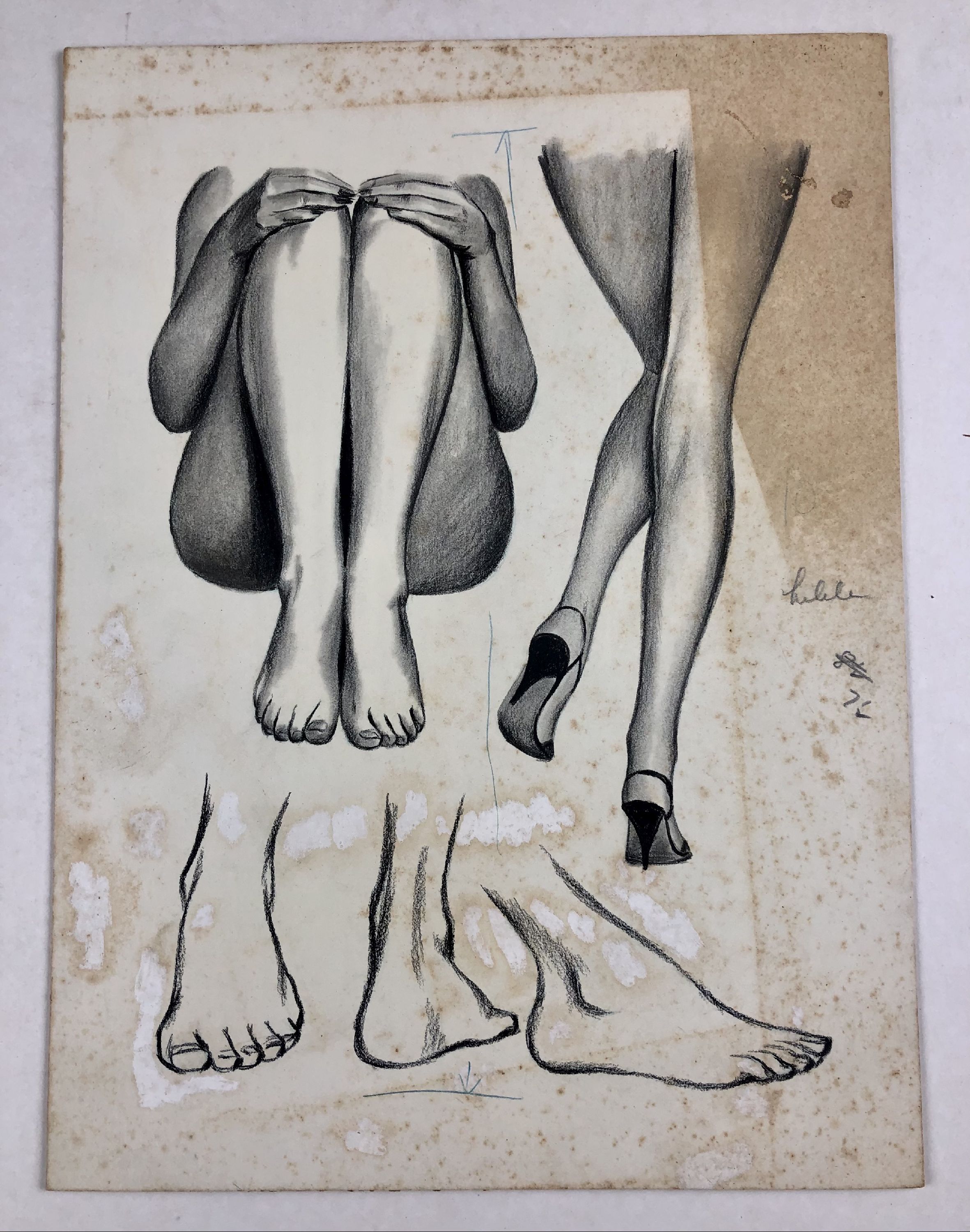 sheet with 4 charcoal studies of legs and feet