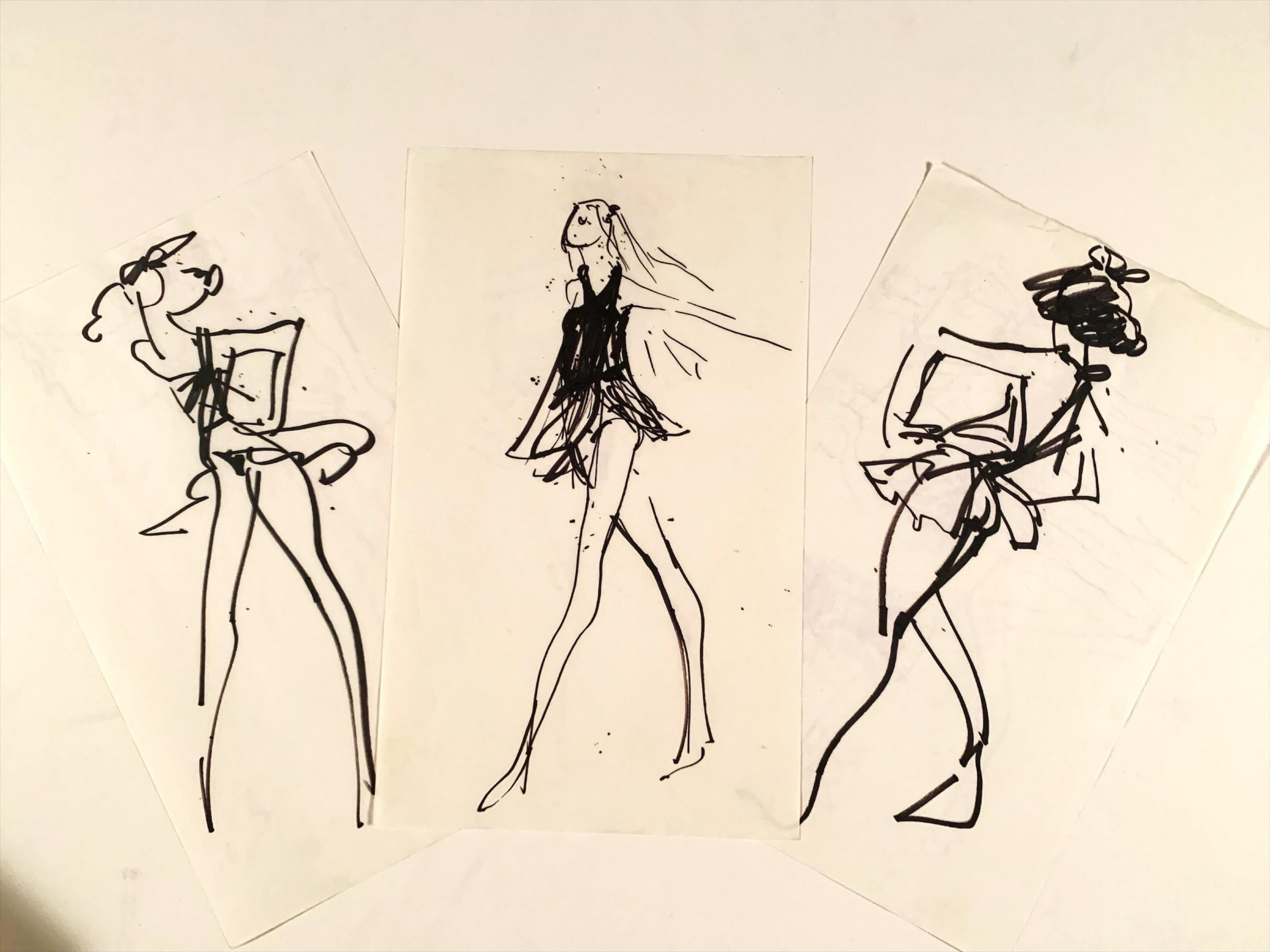 3 sketches of female dancers