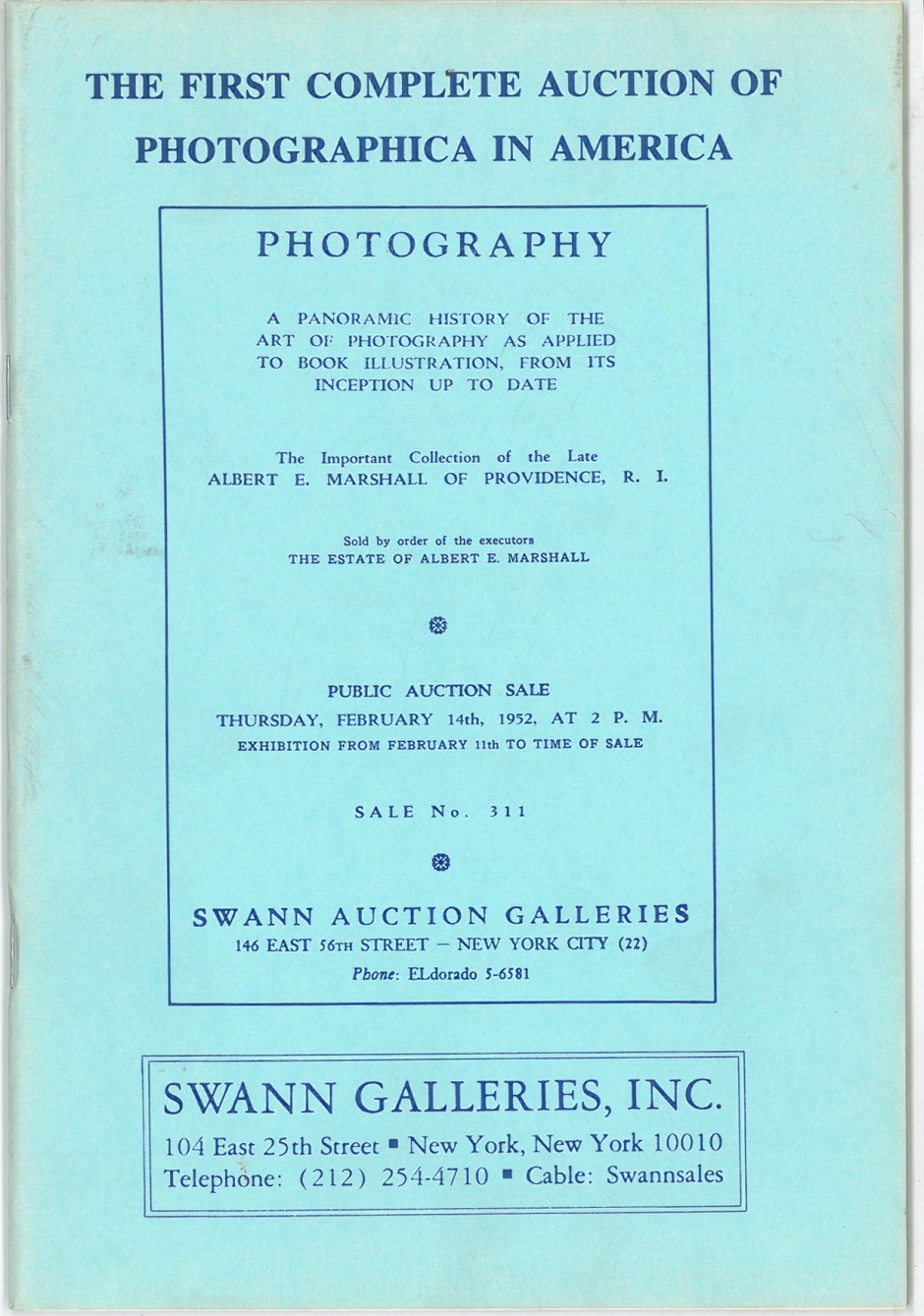 Cover of the Catalogue for America's first Photographs Auction