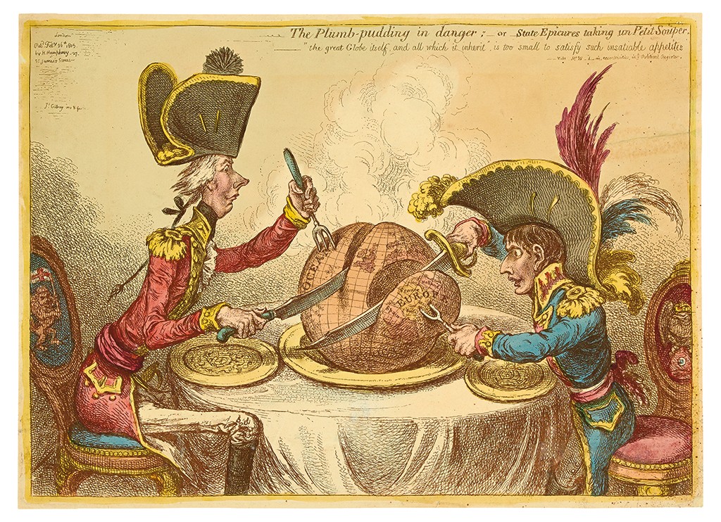 James Gillray, The Plumb-pudding in danger, hand-colored etching, London, 1805.