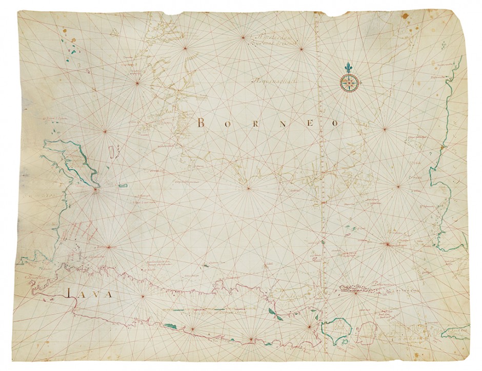 Lot 32: Isaak de Graaf, a fine manuscript map of the Java Sea, ink and watercolor on vellum, Amsterdam, 1743.