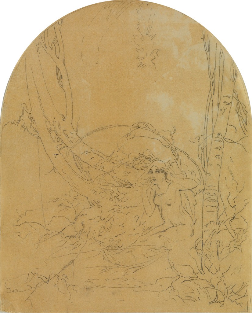 Lot 146: Le Carillon de Paques / Easter Bells, preparartory pencil sketch, circa 1896. Estimate $700 to $1,000.