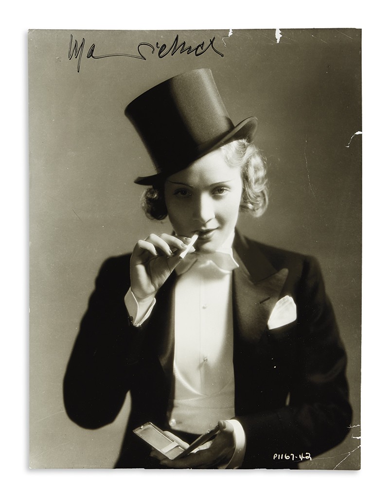 Lot 21: Marlene Dietrich, group of three Photographs Signed, early 1930-40s. Estimate $600 to $900.