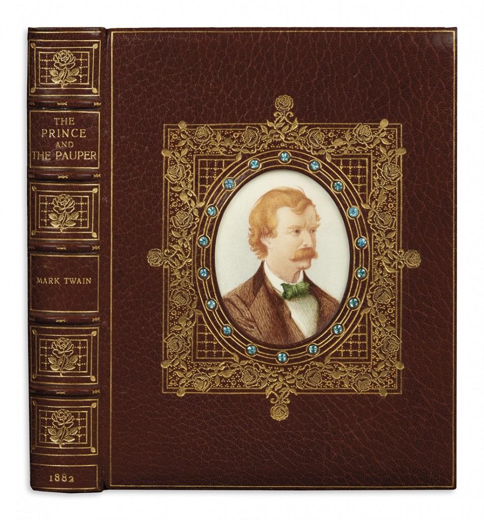 Lot 267: Mark Twain, The Prince and the Pauper, first edition in Cosway-style binding, Boston, 1882. Estimate $1,200 to $1,800.