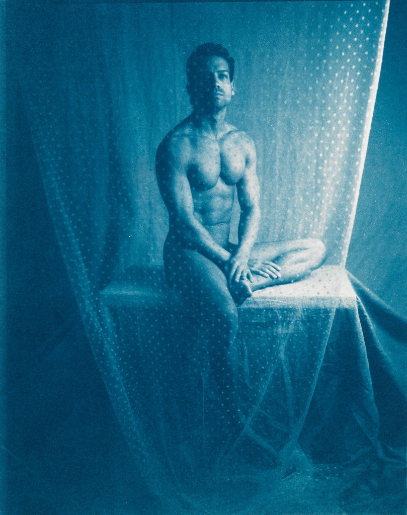 Lot 225: John Dugdale, Giovanni Through Screen, one of three cyanotype prints, 1992-94. Estimate $3,000 to $4,000.