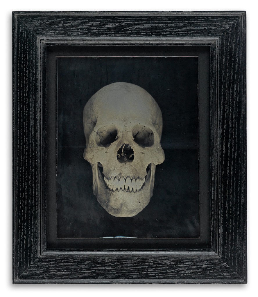Lot 227: Adam Fuss, Untitled (Human Skull), unique and oversized daguerreotype, 2002. Estimate $15,000 to $25,000.