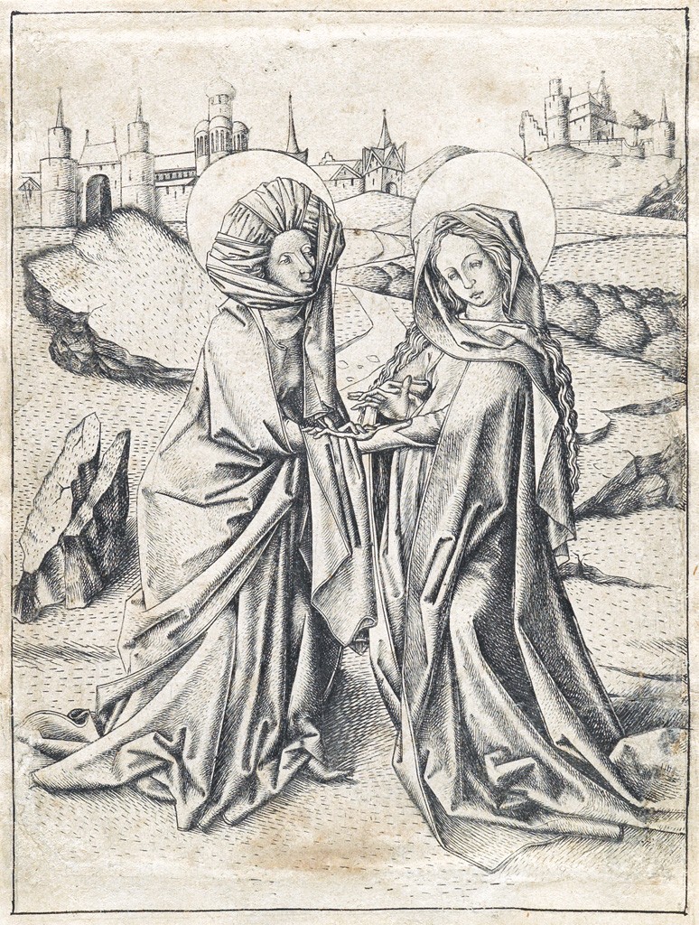 Lot 6: Master E.S., The Visitation, engraving, circa 1450. Estimate $70,000 to $100,000.