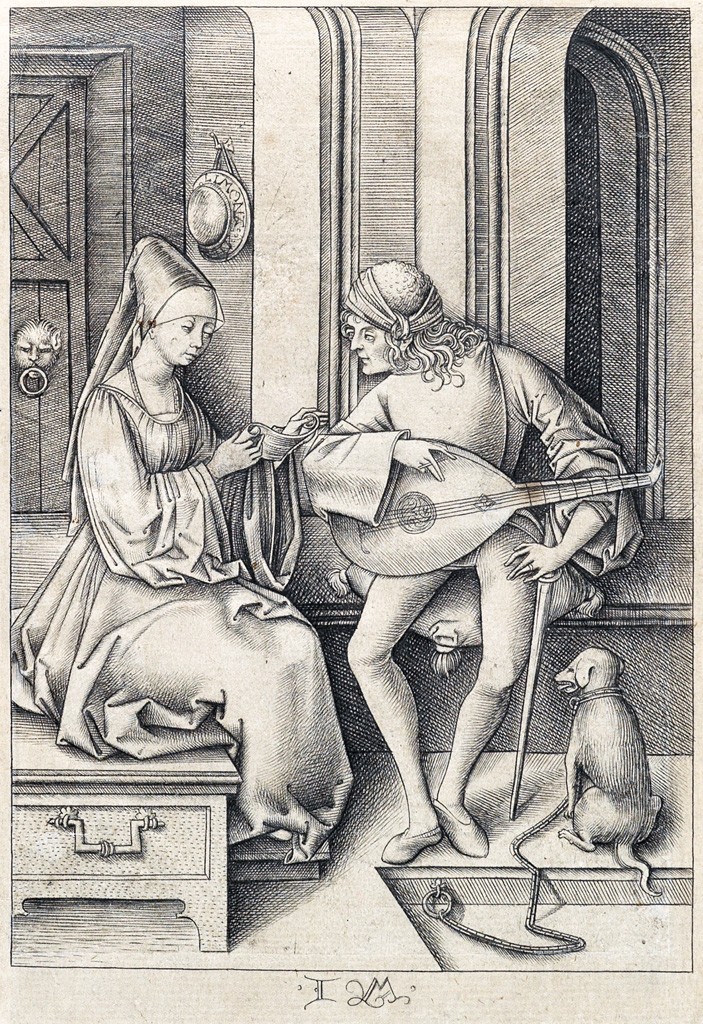 Lot 5: Israel van Meckenem, The Singer and the Lute Player, engraving, circa 1495-1500. Estimate $20,000 to $30,000.