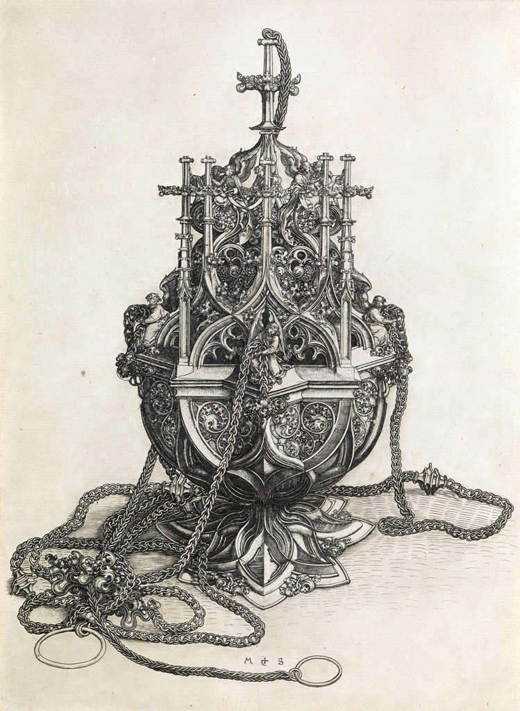 Lot 8: Martin Schongauer, A Censer, engraving, circa 1485. Estimate $120,000 to $180,000.