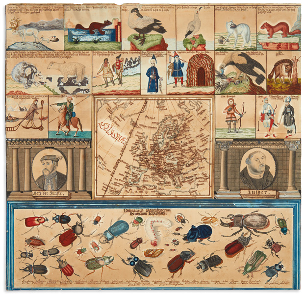 Lot 122: Odo Staab, Didactic manuscript map of Europe, ink & watercolor, Germany, 1813. Estimate $800 to $1,200.
