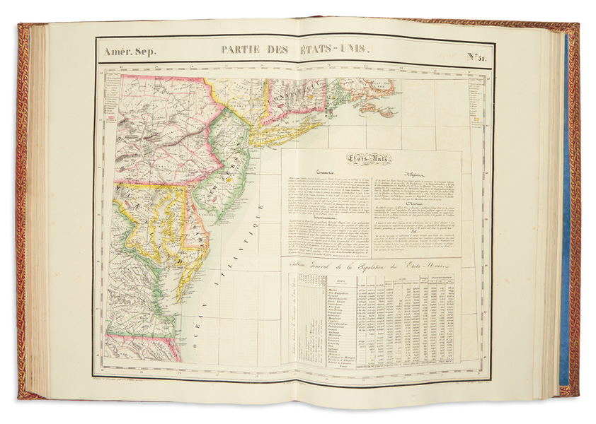 Lot 265: Philippe Vandermaelen, Atlas Universel de Geographie Physique, Politique, Statistique et Mineralogique, first atlas to use lithography, Brussels, 1827. Estimate $6,000 to $9,000.