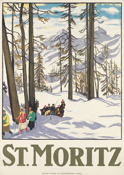 travel poster for st. moritz by emil cardinaux