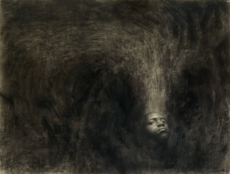 Charles White, Nobody Knows My Name #1, charcoal & crayon on board, 1965.