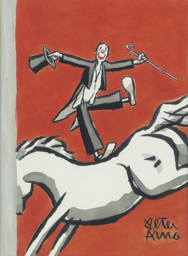 Lot 259: Peter Arno, Circus Tricks, ink, wash & watercolor, cover illustration for The New Yorker, 1964. Estimate $4,000 to $6,000.