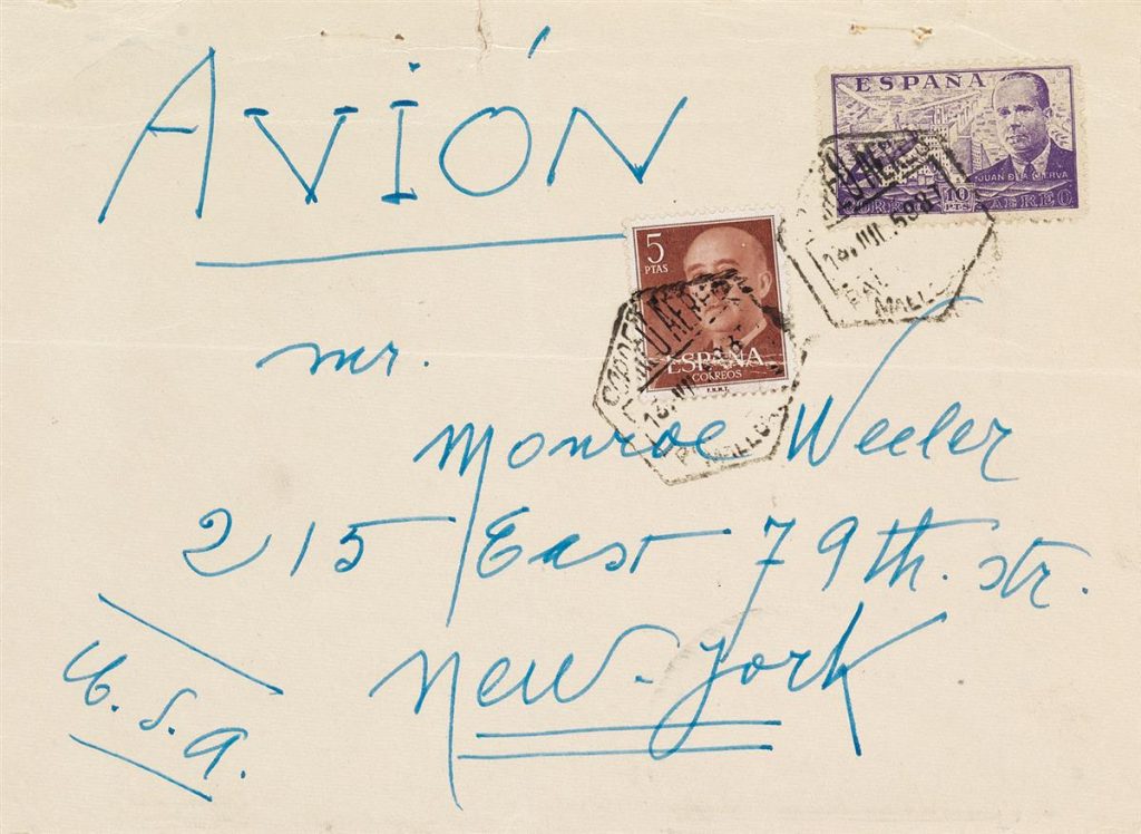 Lot 371, the envelope to an illustrated letter from Joan Miró. 