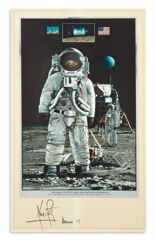 Lot 89, a print depicting the moon landing signed by Neil Armstrong. 