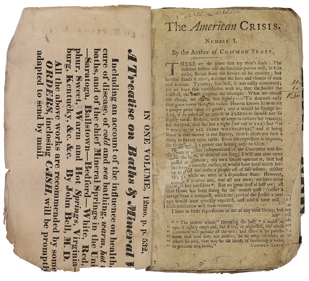 Double page spread of The American Crisis by Thomas Paine