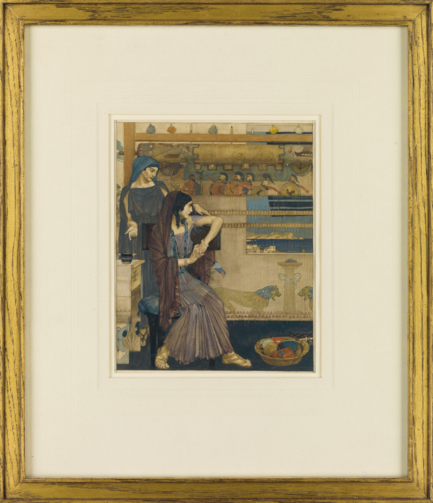Lot 63, illustration by Sir William Russel Flint for the "Odyssey" showing Penelope weaving her shroud with her handmaid while waiting for Odysseus to return