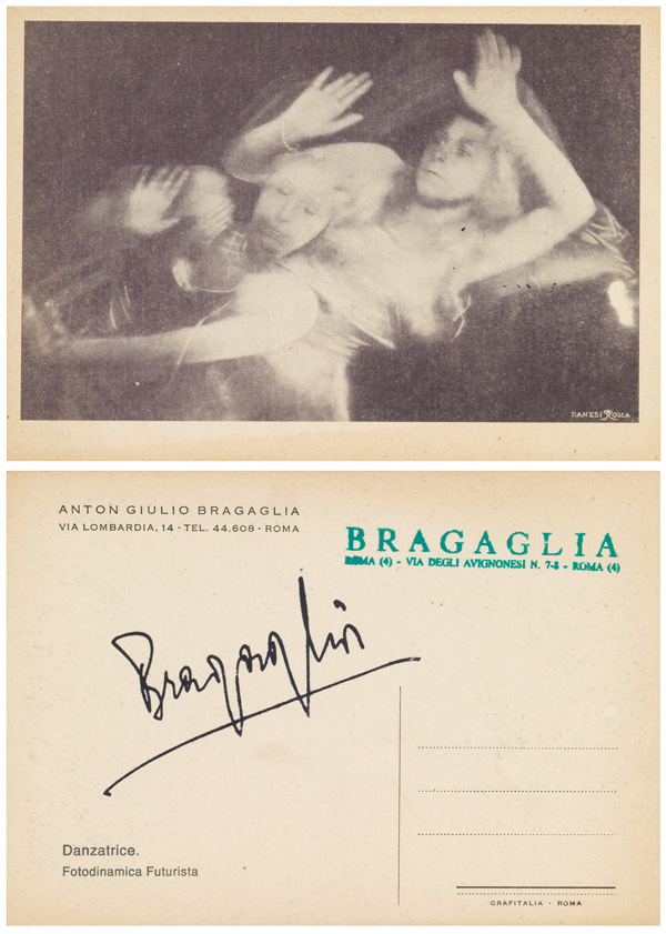 front and back of a postcard by Bragaglia