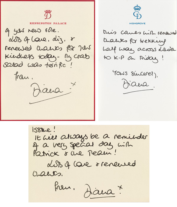 three letters by Diana, Princess of Wales