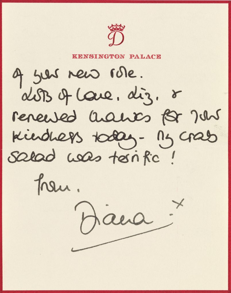 A letter from Princess Diana with red boarders