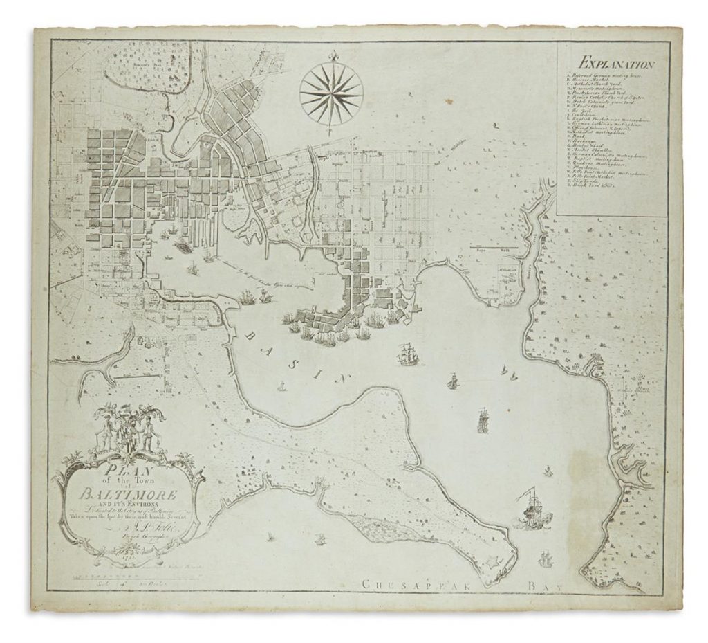 Plan for the town of Baltimore by A.P. Folie from 1792.