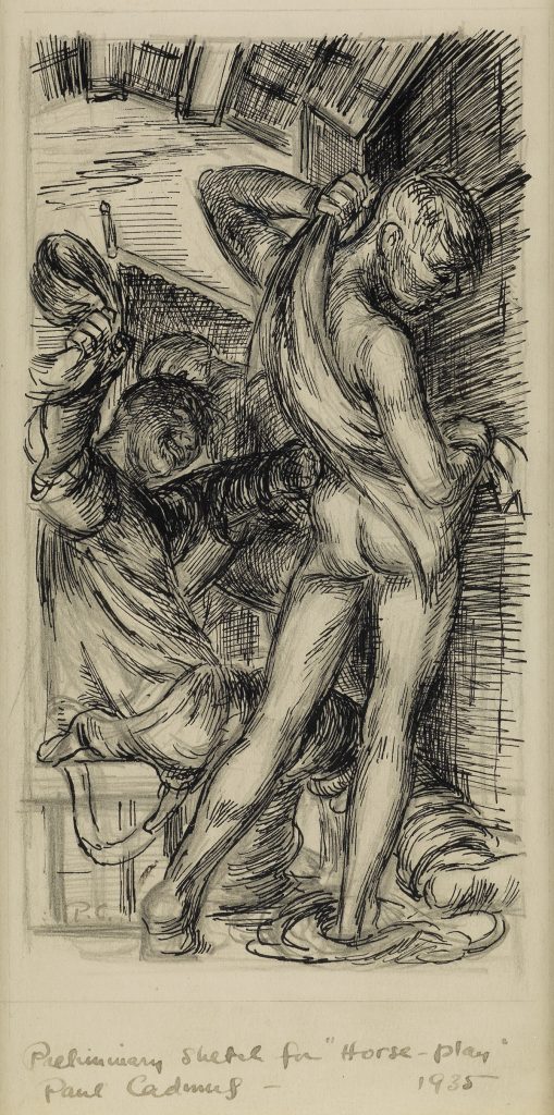 A sketch of men in a locker room by Paul Cadmus.