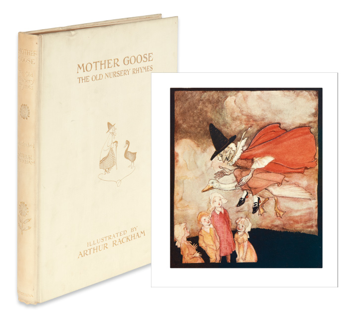 Arthur Rackham, Mother Goose: The Old Nursery Rhymes, first English deluxe limited edition, London, 1913. $1,200 to $1,800. 