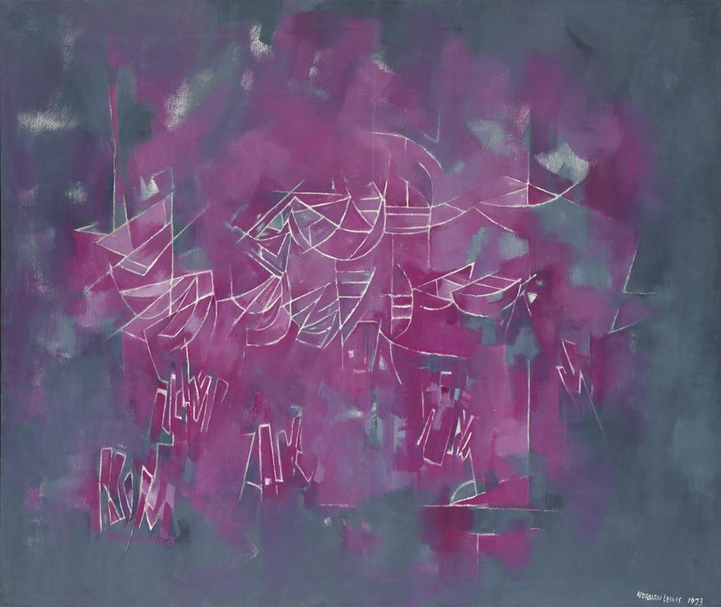 Norman Lewis, Block Island, purple and gray abstract oil on canvas, 1973-75.