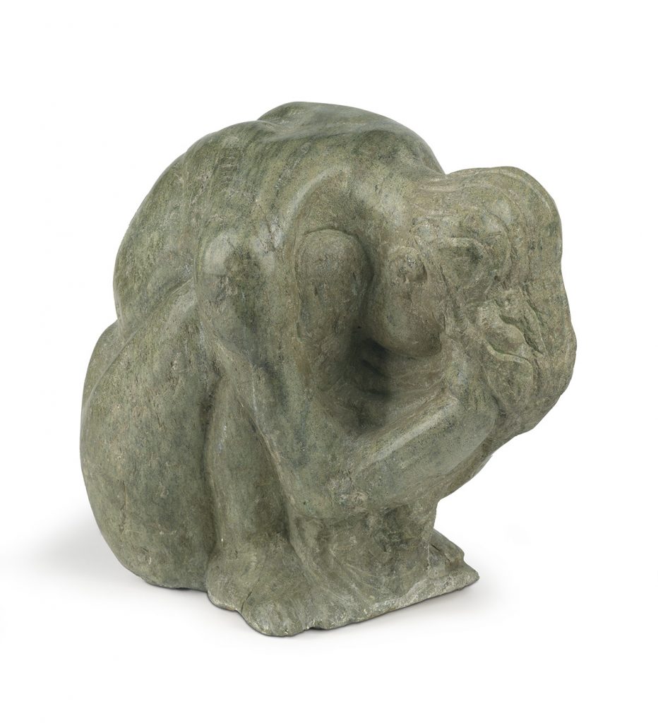 Lot 80: Selma Burke, Sadness, carved green marble, 1970. $12,000 to $18,000.