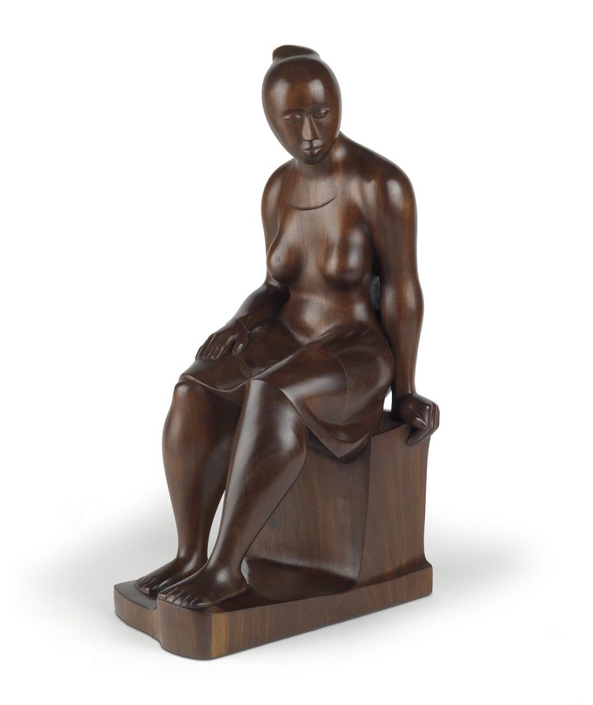Lot 63: Elizabeth Catlett, Seated Woman, carved mahogany, 1962.