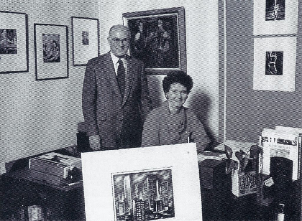 Black and white photograph of Betty and Douglas Duffy of the Bethesda Art Gallery 