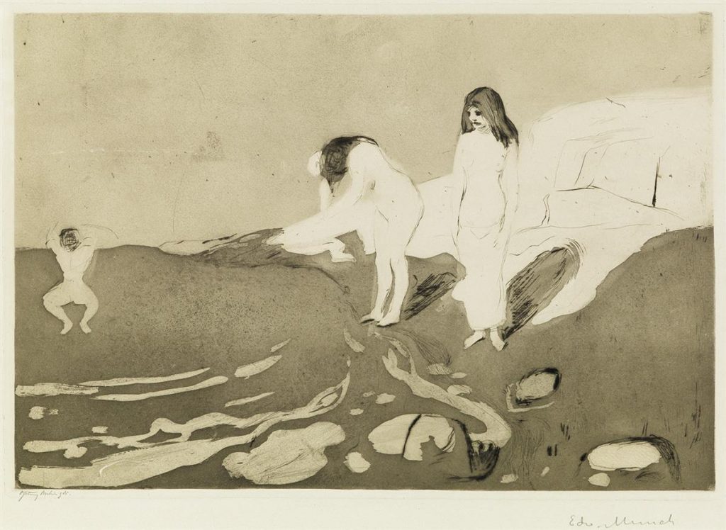 Edvard Munch, Badende Kvinner, etching of women, 1895.