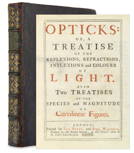 Lot 154: Sir Isaac Newton, Opticks, first edition, first issue, London, 1704. 