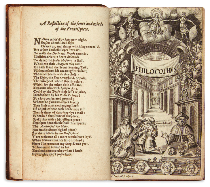 Lot 177: John Bulwer, Philocophus, first edition of the first book in English on the deaf, London, 1648. $1,000 to $2,000.