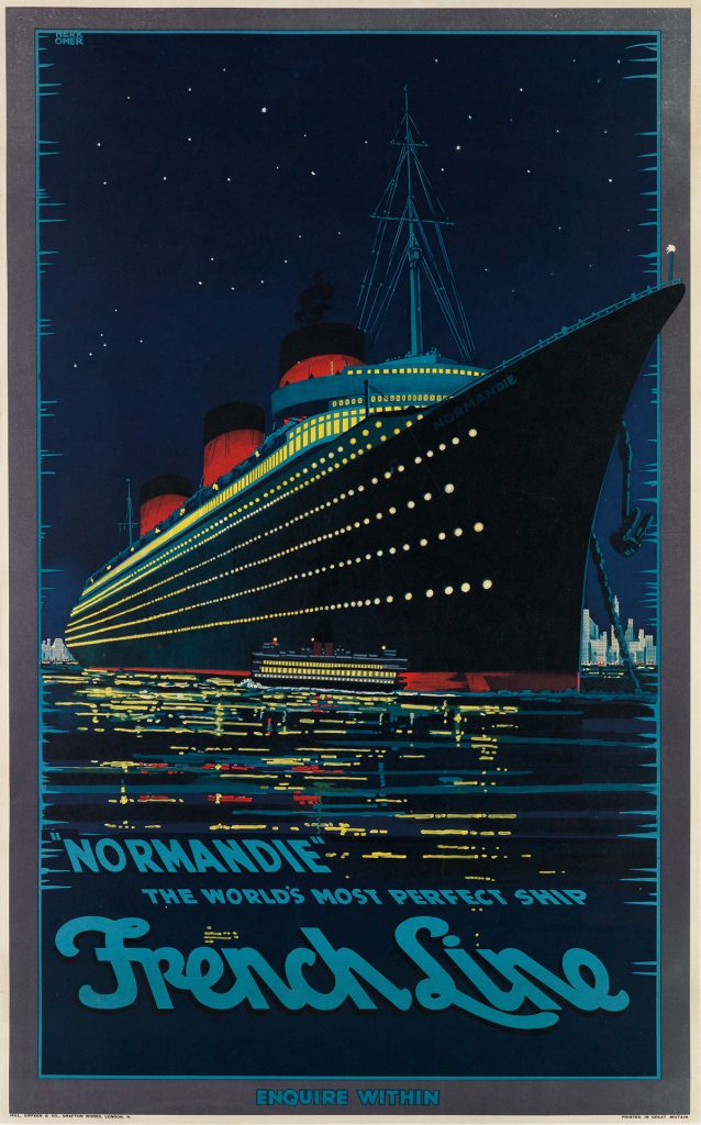 Hubert Herkomer, "Normandie" / The World's Most Perfect Ship / French Line, 1939. $15,000 to $20,000.