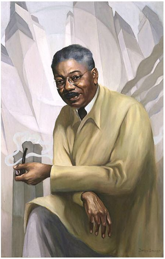 Betsy Graves Reyneay, portrait of artist Aaron Douglas with a smoking pipe, oil on canvas, 1953.