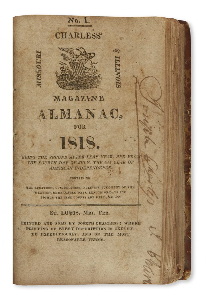 Cover page of volume of early St. Louis almanacs from 1813-33. 