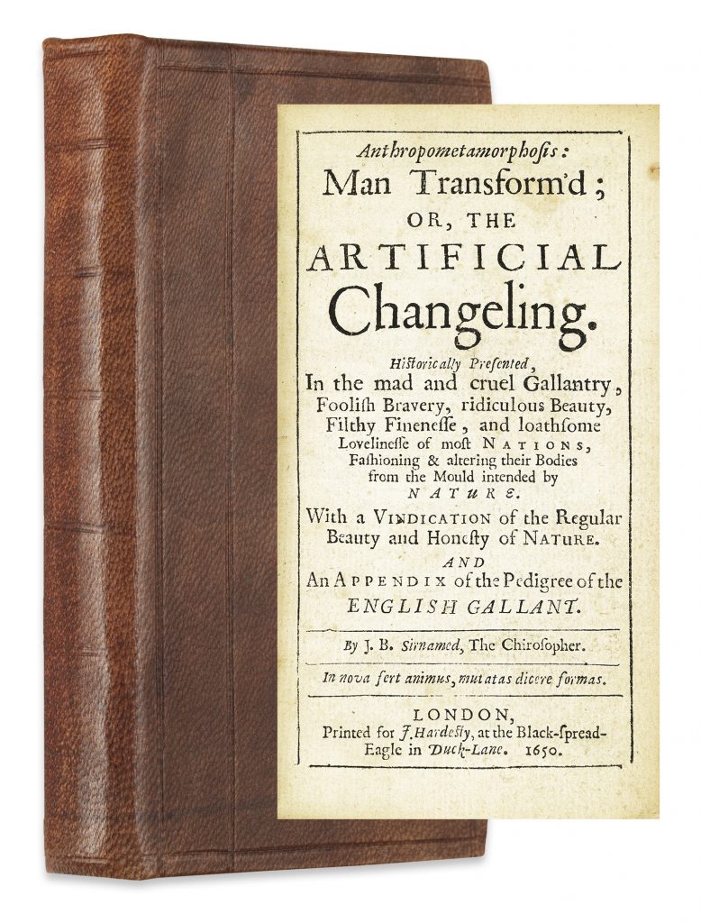 John Bulwer, Anthropometamorphosis, first edition, showing the cover with title page, London, 1650.