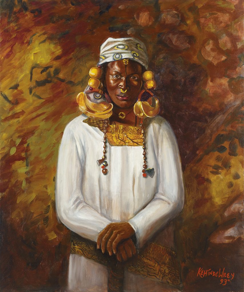 Kehinde Wiley, Untitled (Fulani), oil on canvas of a portrait of a Fulani woman, 1993.