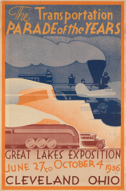 Leslie Ragan, The Transportation Parade of the Years / Great Lakes Exposition, 1936. $3,000 to $4,000.