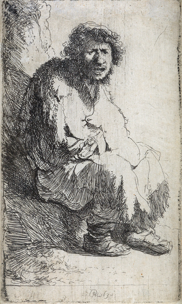 Lot 89: Rembrandt van Rijn, A Beggar Seated on a Bank, etching and drypoint, 1630. $20,000 to $30,000.