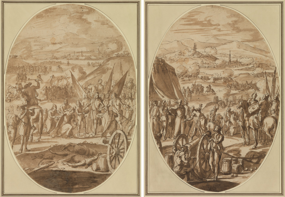 Francesco Monti, Il Brescianino, Scenes from the Battle of Vienna: A Pair, pen, ink and wash, circa 1685. $10,000 to $15,000.