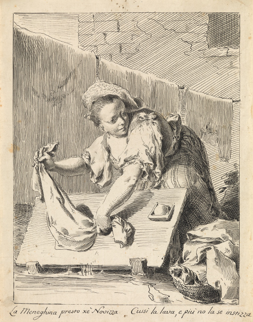 Pietro Antonio Novelli, A Young Woman Washing Linen, pen and ink. $15,000 to $20,000.