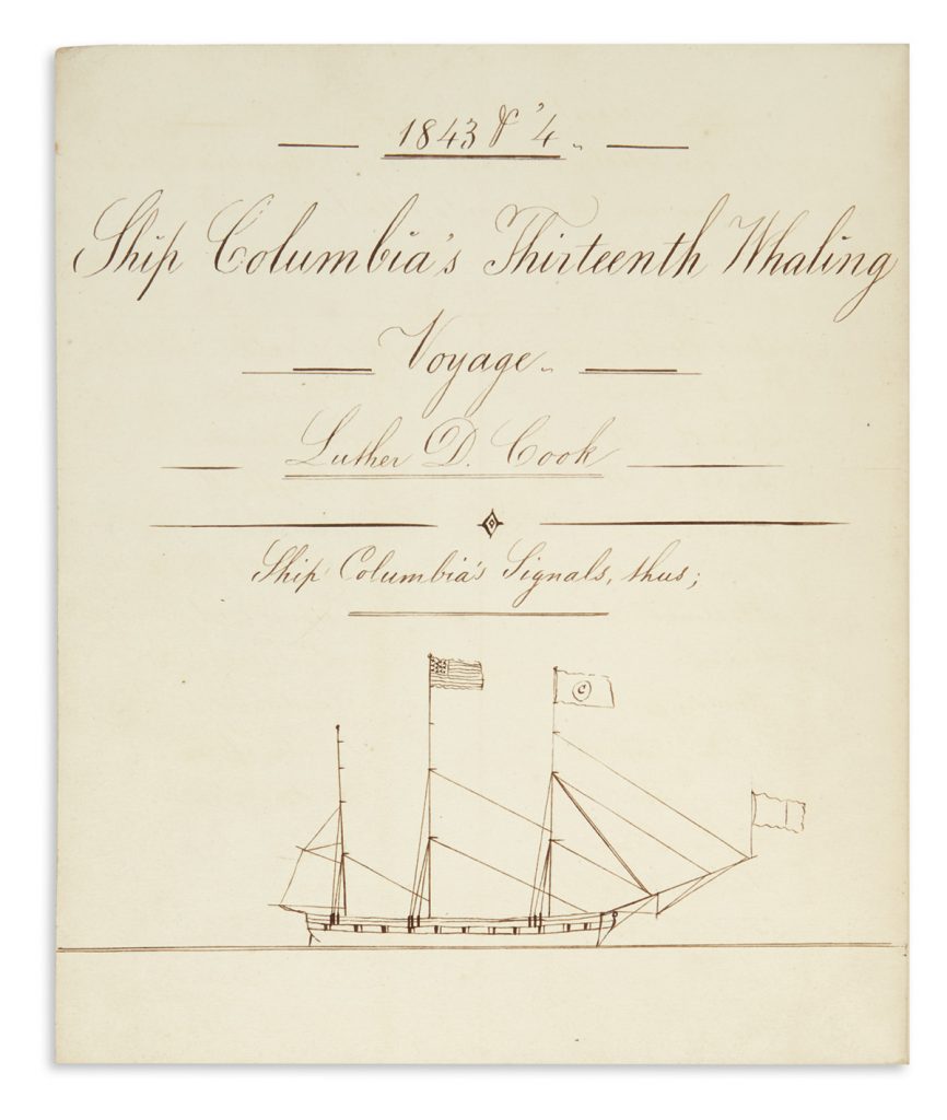 Title page of record books of Long Island whaling merchant Luther D. Cook, 1789-1849.