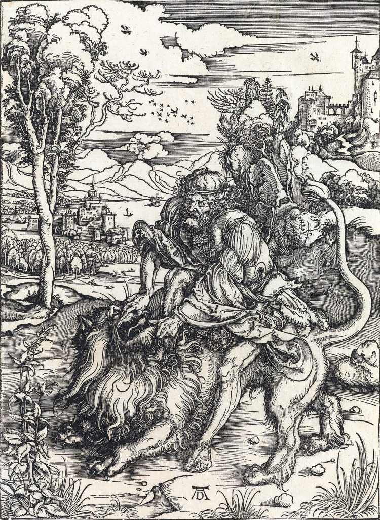 Albrecht Dürer, Samson Fighting with the Lion, woodcut, circa 1496-97.