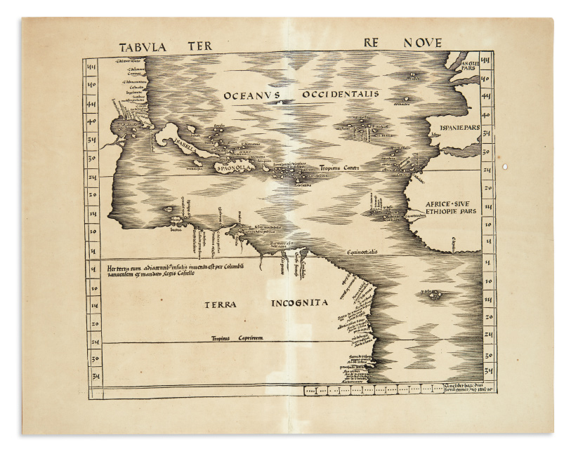Martin Waldseemüller, Tabula Terre Nove, woodcut map of the Atlantic Ocean, Strasbourg, 1513. 
