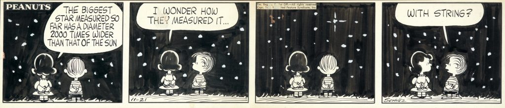 Charles Schulz, The Biggest Star Measured So Far, ink and wash, original Peanuts cartoon, published 1961.