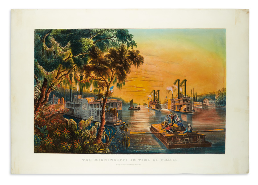 Currier & Ives, The Mississippi in Time of Peace, hand-colored lithograph, New York, 1865.